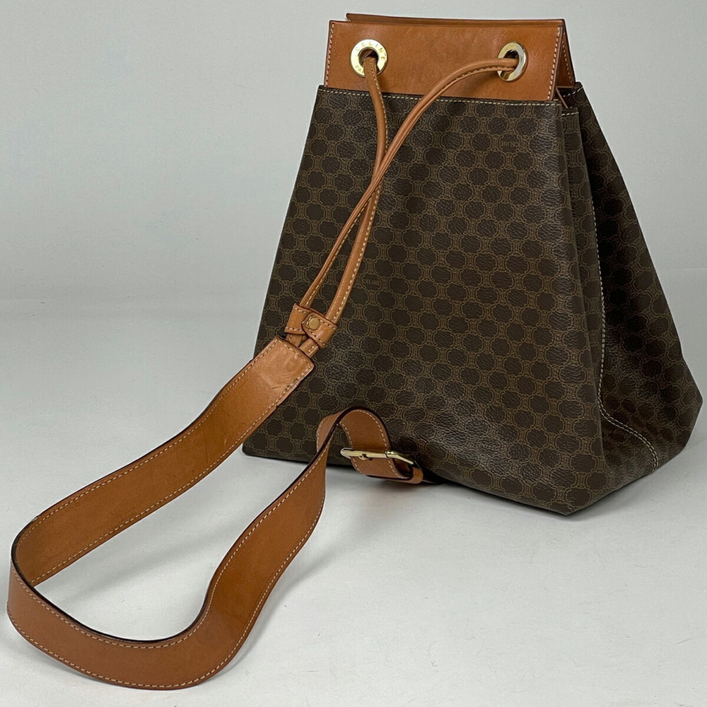 Celine Macadam Diagonal Canvas Pattern Brown Bag … - image 1